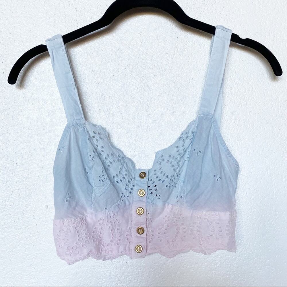Topshop Eyelet Crochet Dip Dye Tie Dye Crop Top Size 2